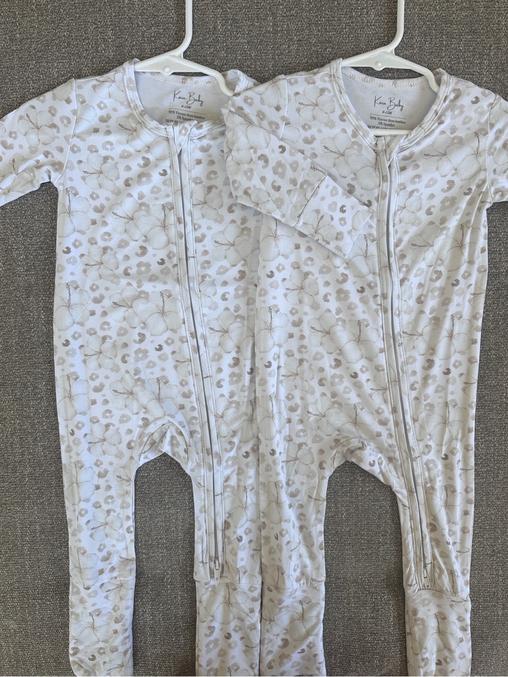 Twin girls pajamas | 6-12M matching bamboo sleepwear zip footies